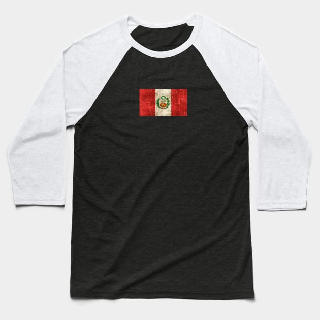 Vintage Aged and Scratched Peruvian Flag Baseball T-Shirt by jeffbartels